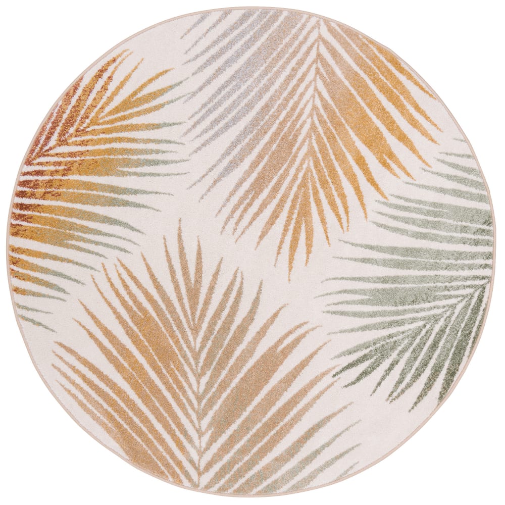 Tapis rond à feuilles beige 120x120 cm