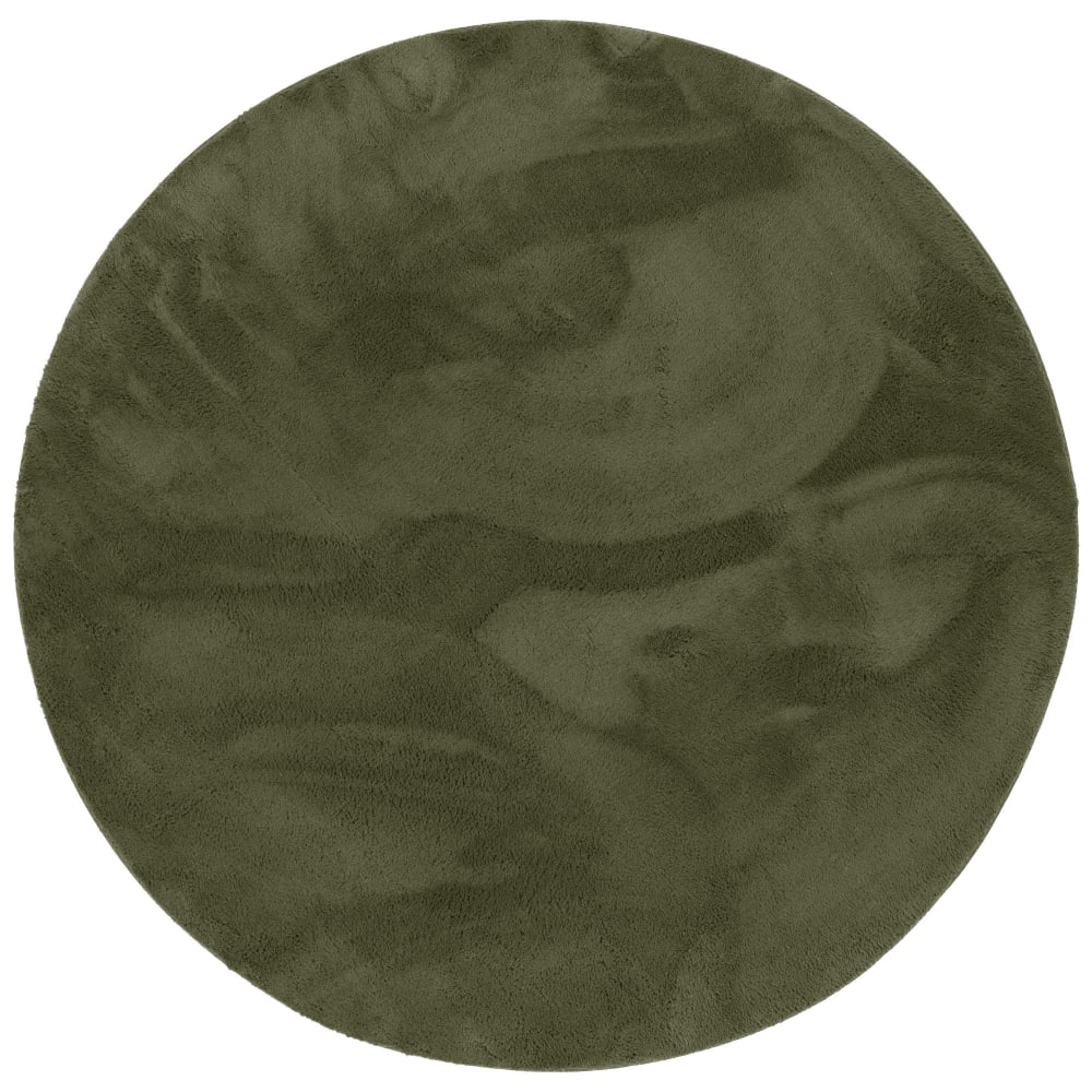 Tapis en fausse fourrure rond uni vert sapin 120x120 cm