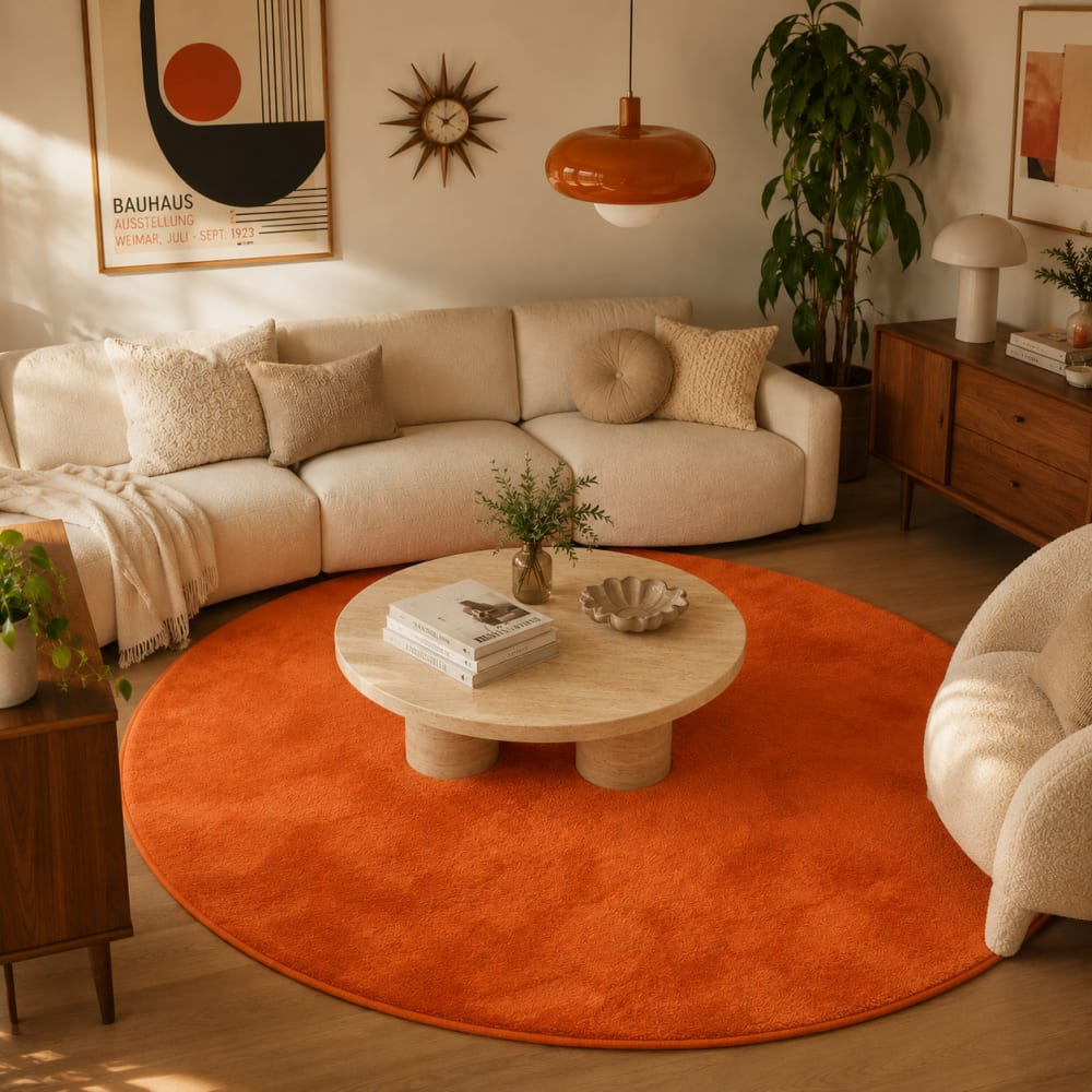 Tapis à poils longs moelleux rond orange 200x200 cm — vue 3