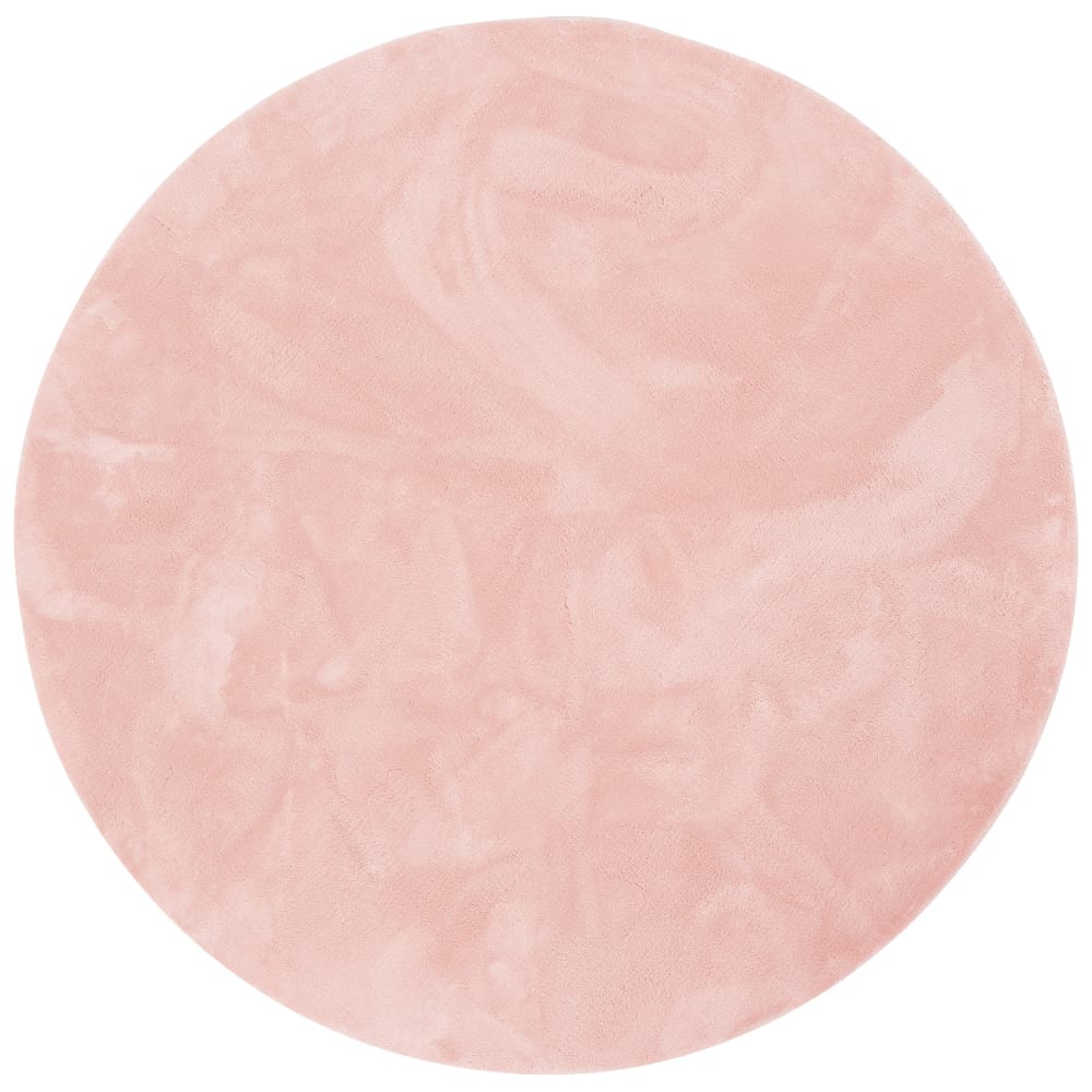 Tapis en fausse fourrure rond uni rose 200x200 cm