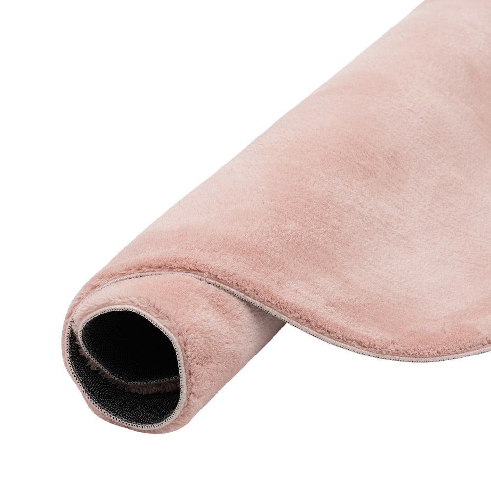 Tapis en fausse fourrure rond uni rose 200x200 cm — vue 4