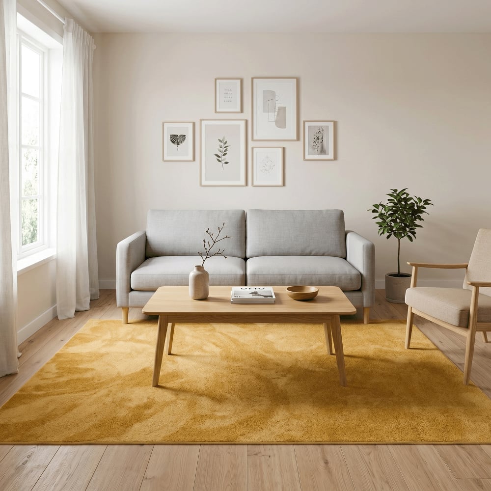Tapis à poils longs moelleux uni jaune curry 200x290 cm — vue 3