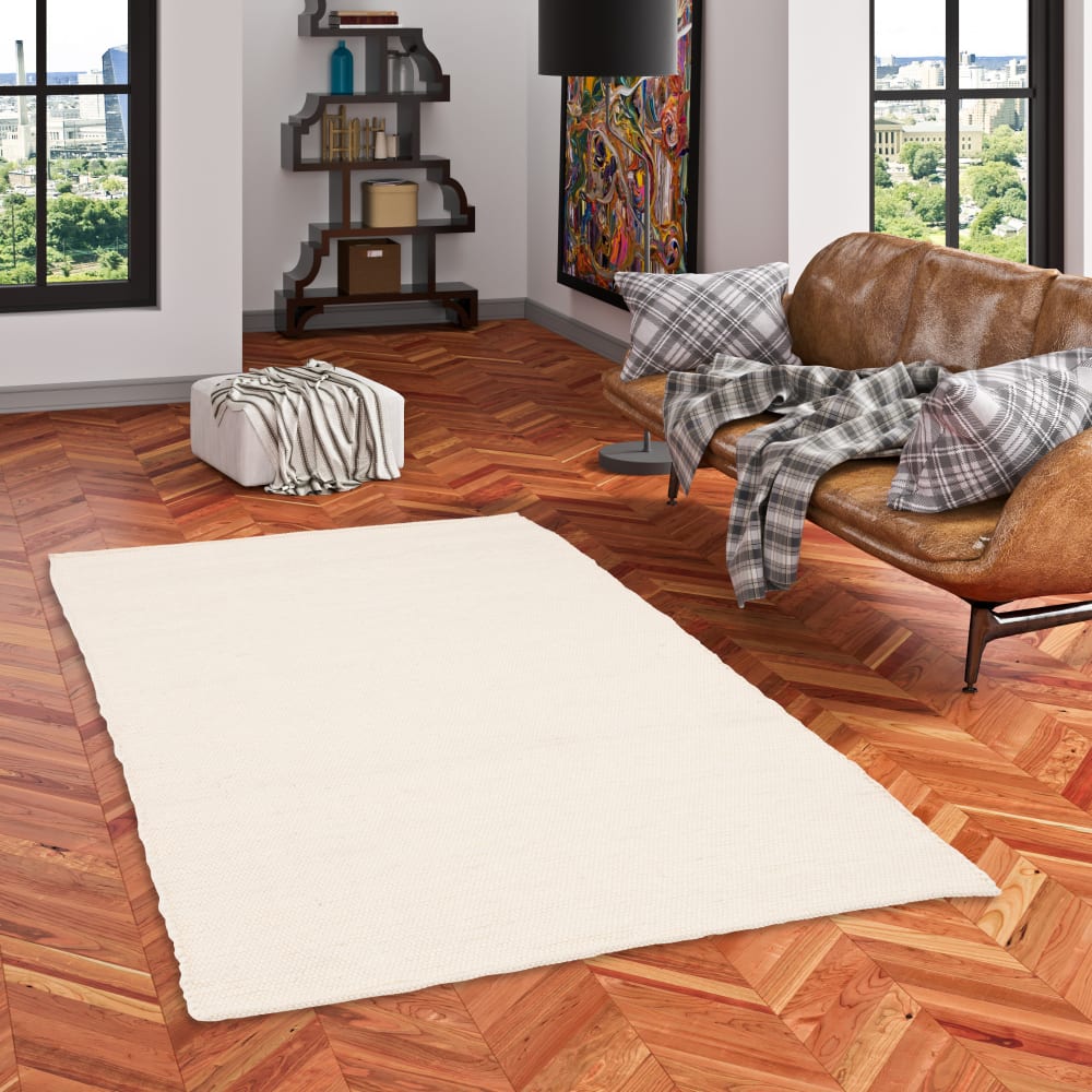 Tapis en laine naturel chiné laine blanche 70x240 cm
