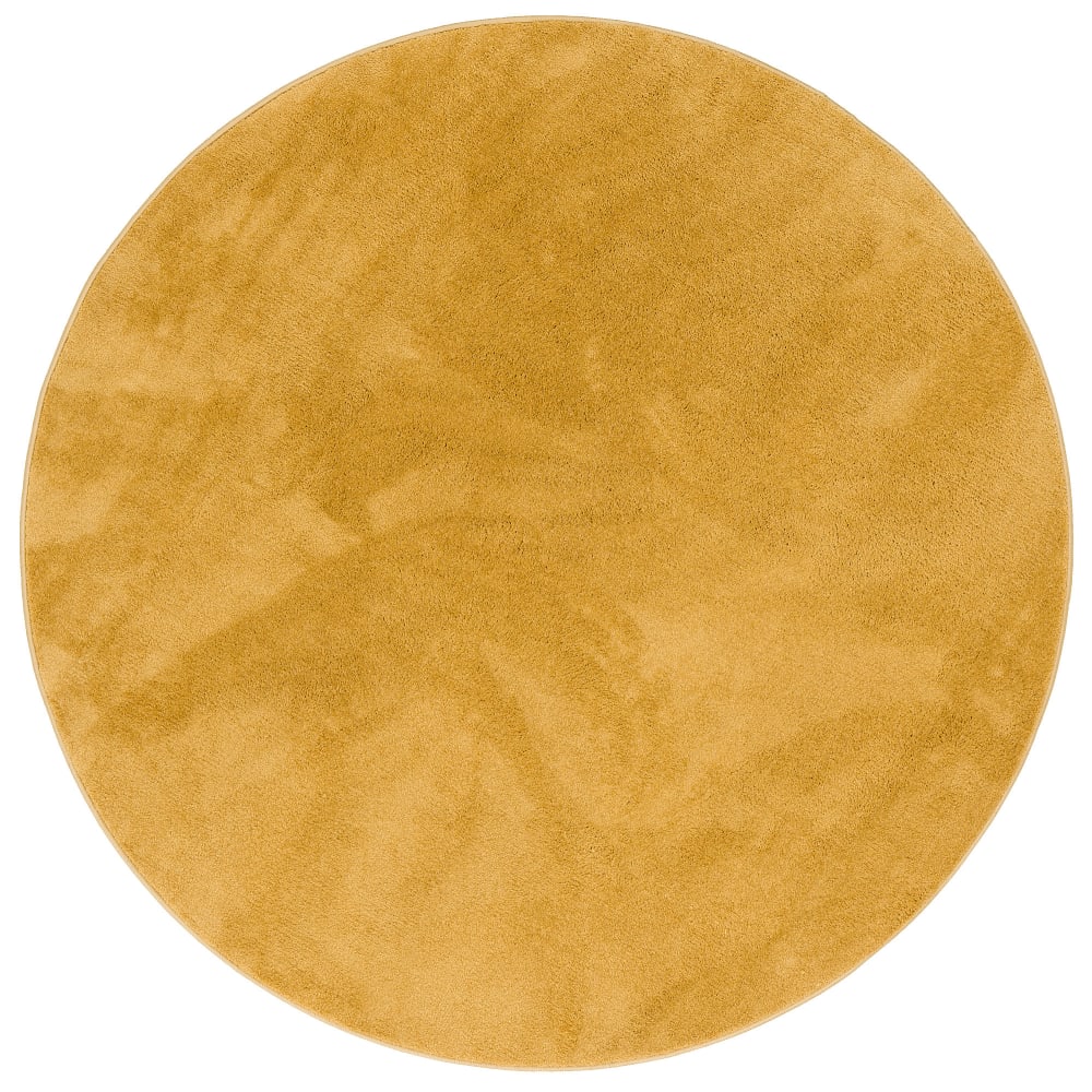 Tapis à poils longs moelleux rond jaune curry 120x120 cm