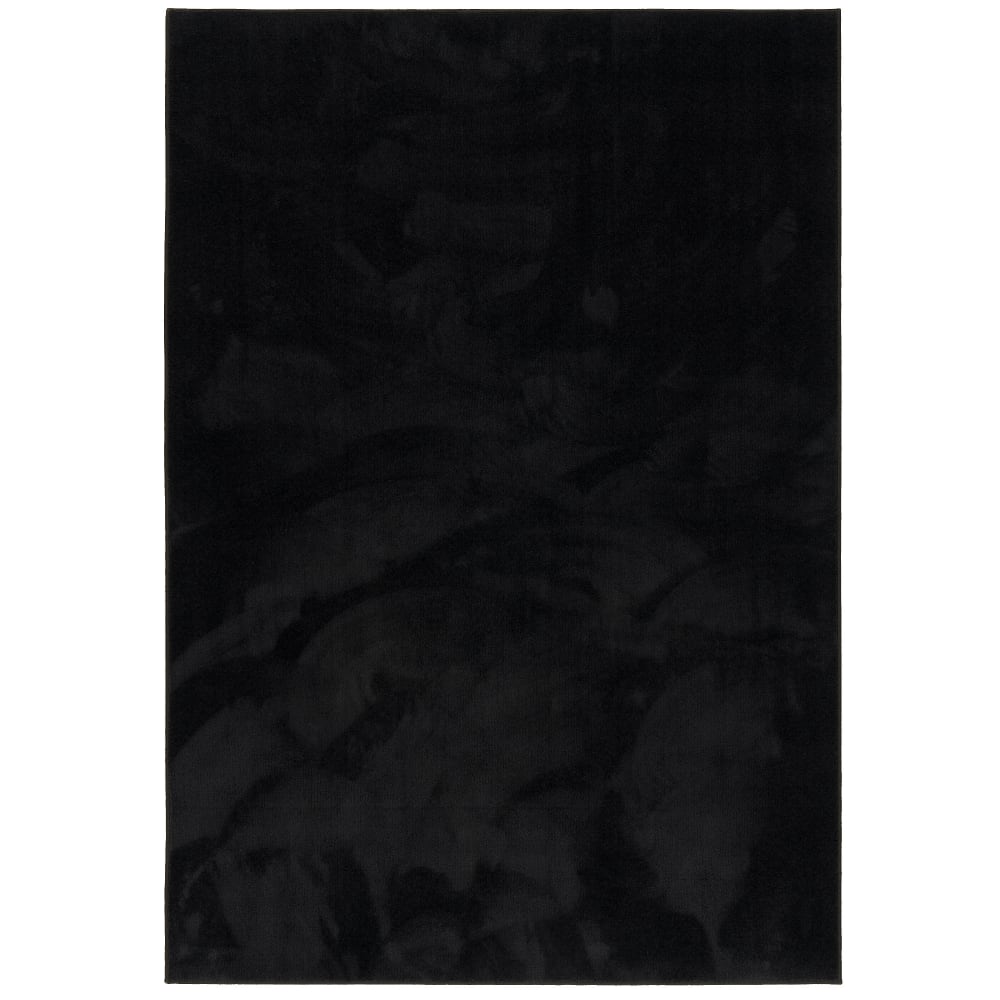 Tapis à poils longs moelleux uni noir 80x150 cm