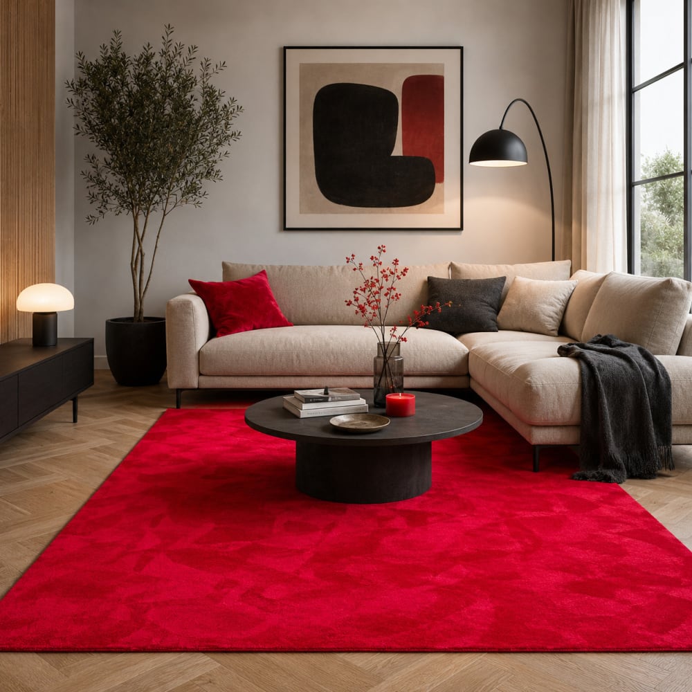 Tapis en fausse fourrure uni rouge 80x150 cm — vue 3