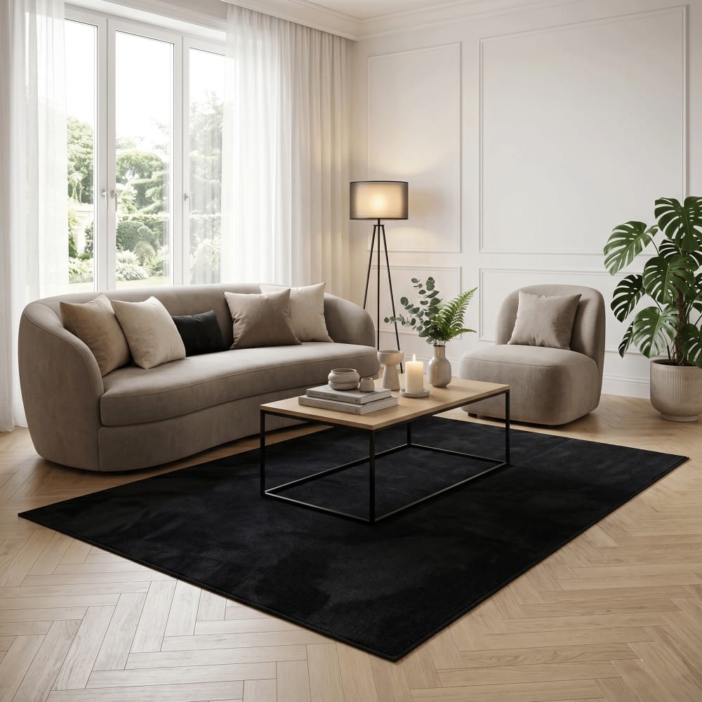 Tapis à poils longs moelleux uni noir 120x170 cm — vue 3