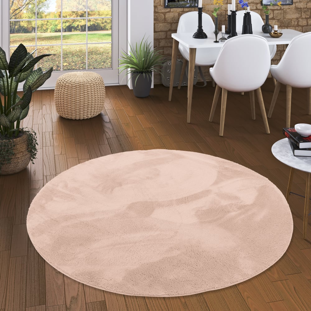Tapis en fausse fourrure rond uni vieux rose 120x120 cm — vue 3