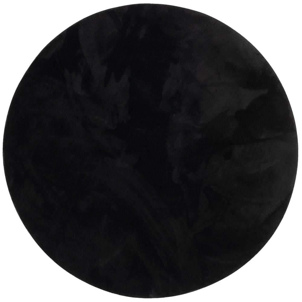 Tapis en fausse fourrure rond uni noir 120x120 cm