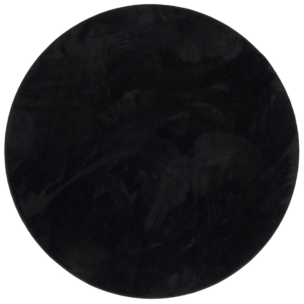 Tapis à poils longs moelleux rond noir 200x200 cm