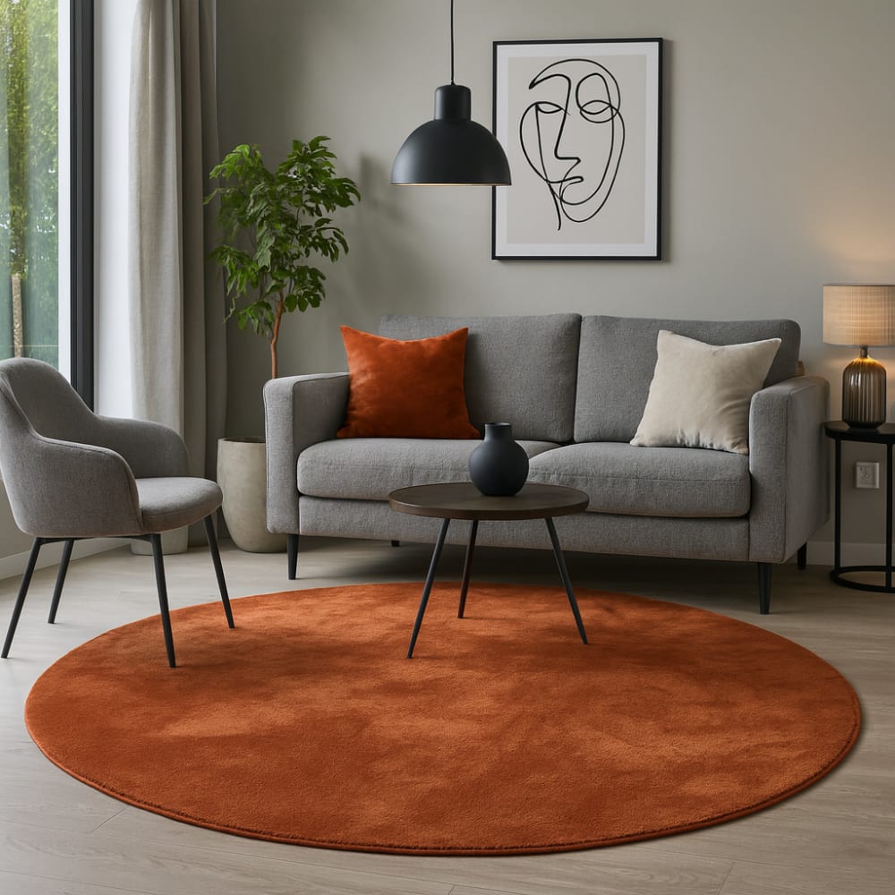 Tapis en fausse fourrure rond uni terre cuite 160x160 cm — vue 3