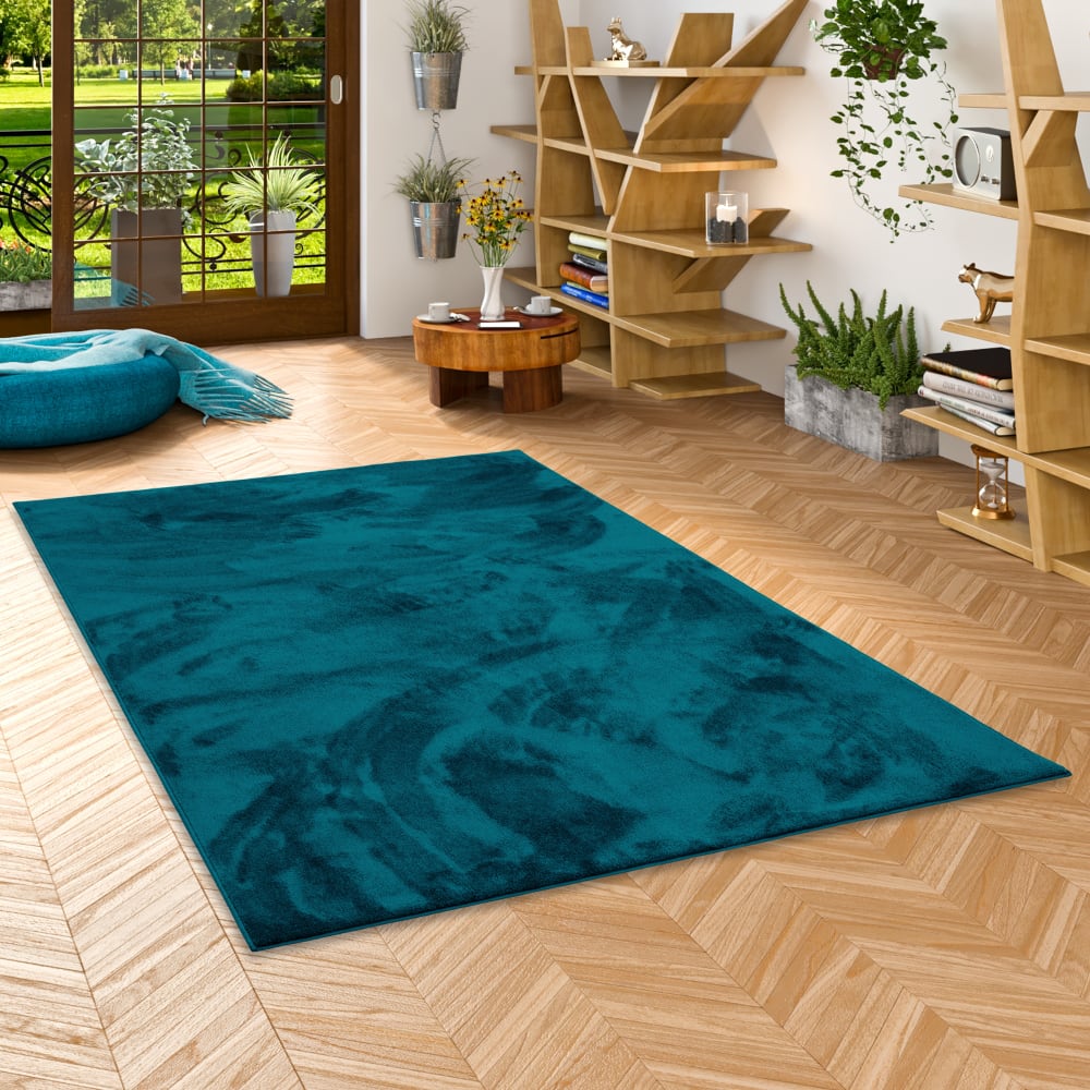 Tapis à poils longs moelleux uni pétrole 80x150 cm — vue 3