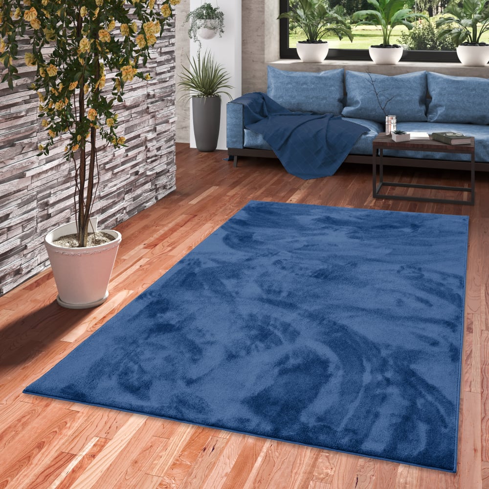 Tapis à poils longs moelleux uni bleu foncé 160x230 cm — vue 3
