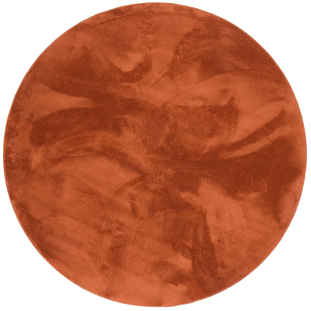 Tapis en fausse fourrure rond uni terre cuite 120x120 cm