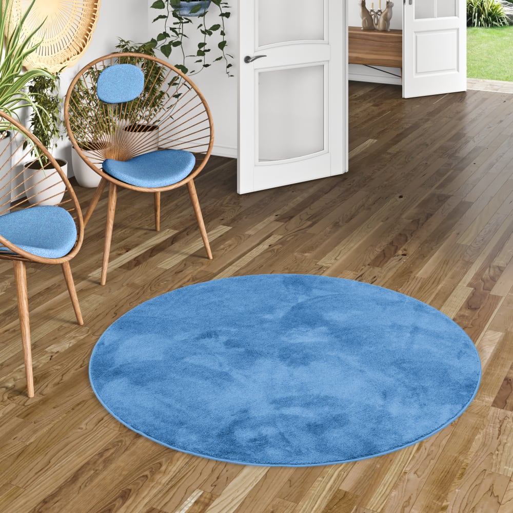 Tapis à poils longs moelleux rond bleu 160x160 cm — vue 3