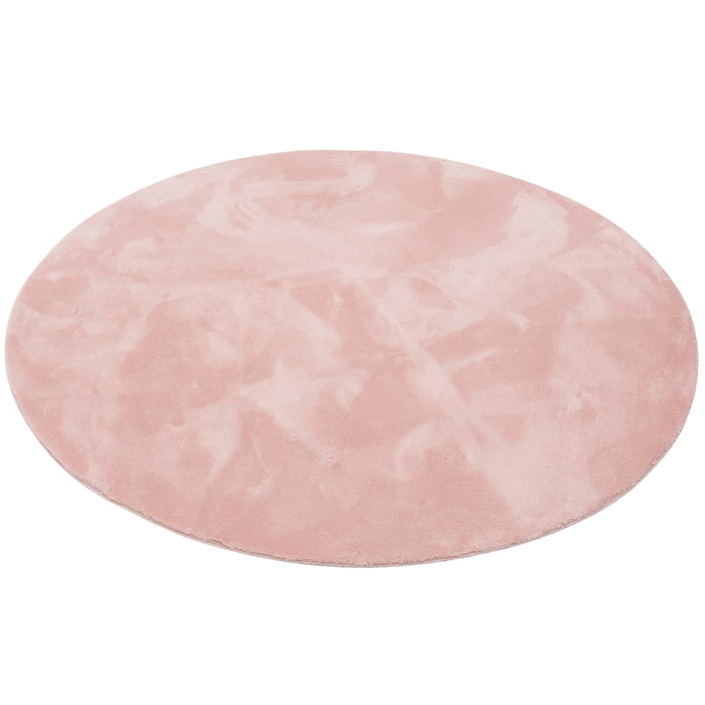 Tapis en fausse fourrure rond uni rose 160x160 cm — vue 4