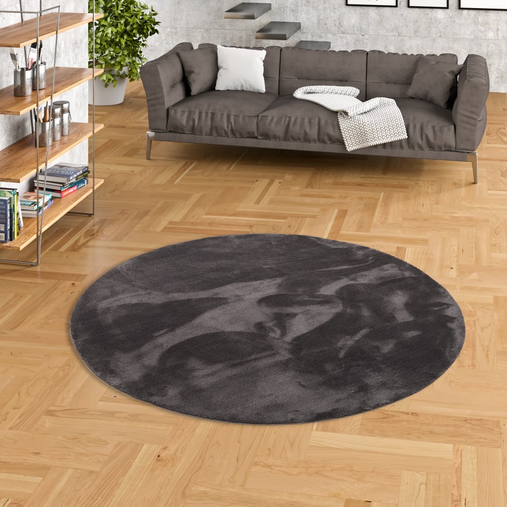 Tapis en fausse fourrure rond uni anthracite 200x200 cm — vue 3