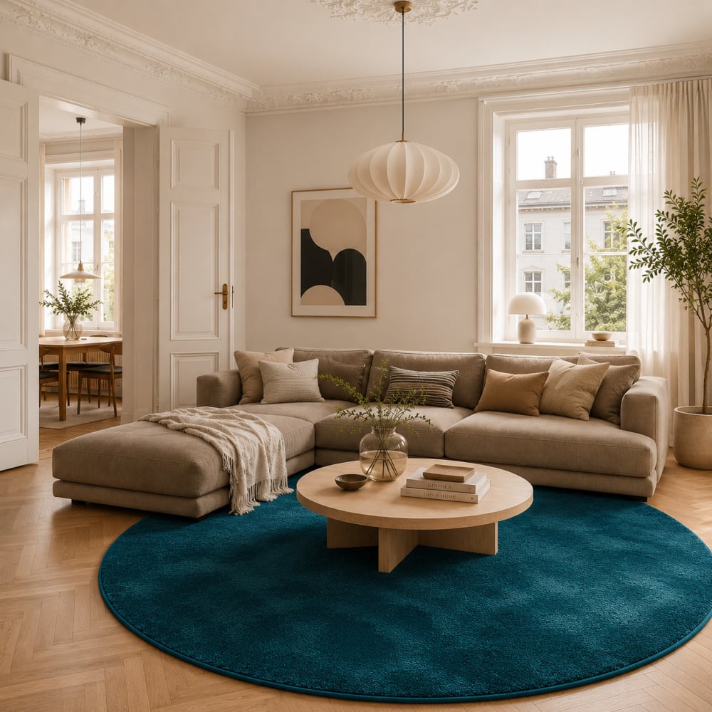 Tapis à poils longs moelleux rond pétrole 120x120 cm — vue 3