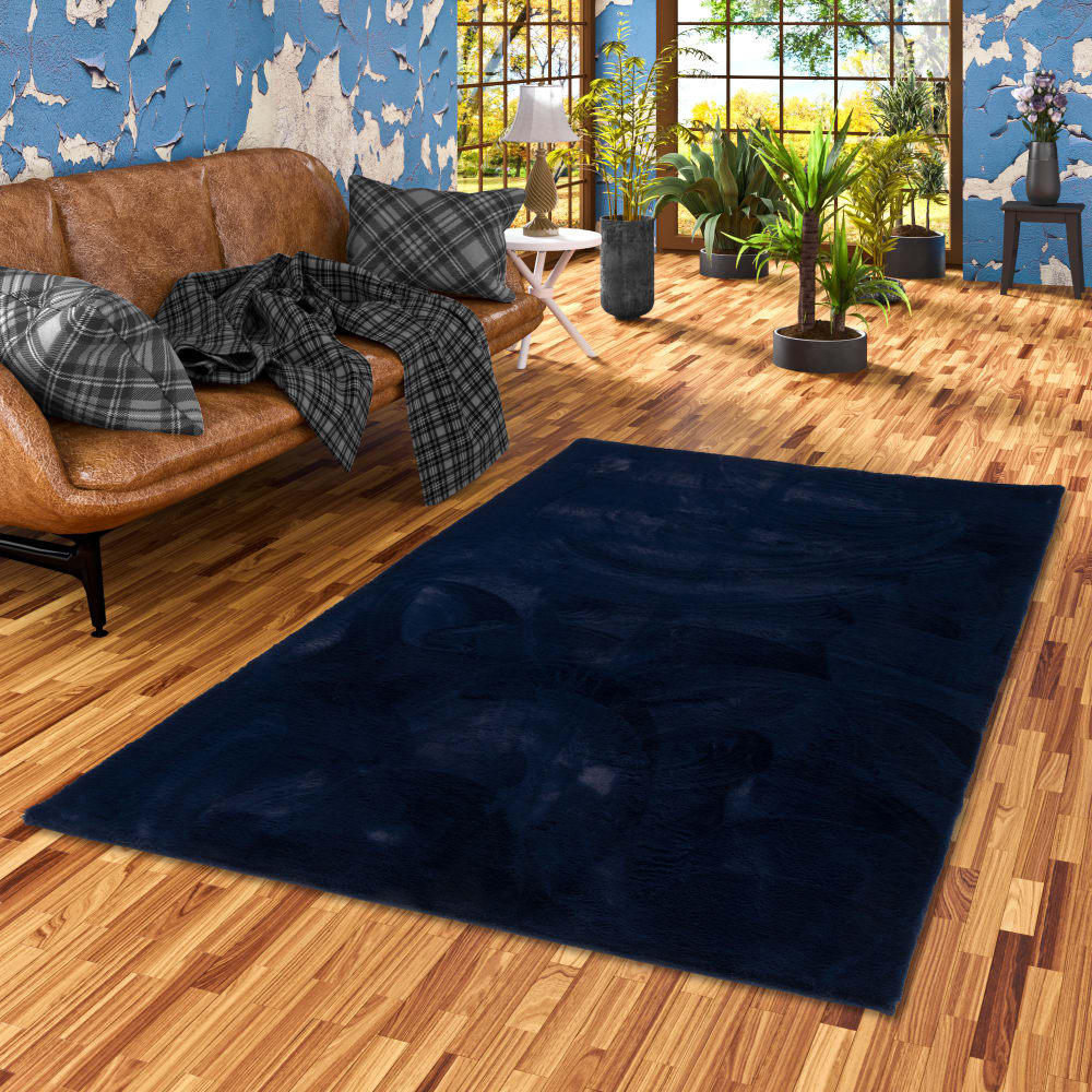 Tapis en fausse fourrure bleu foncé 60x90 cm — vue 3