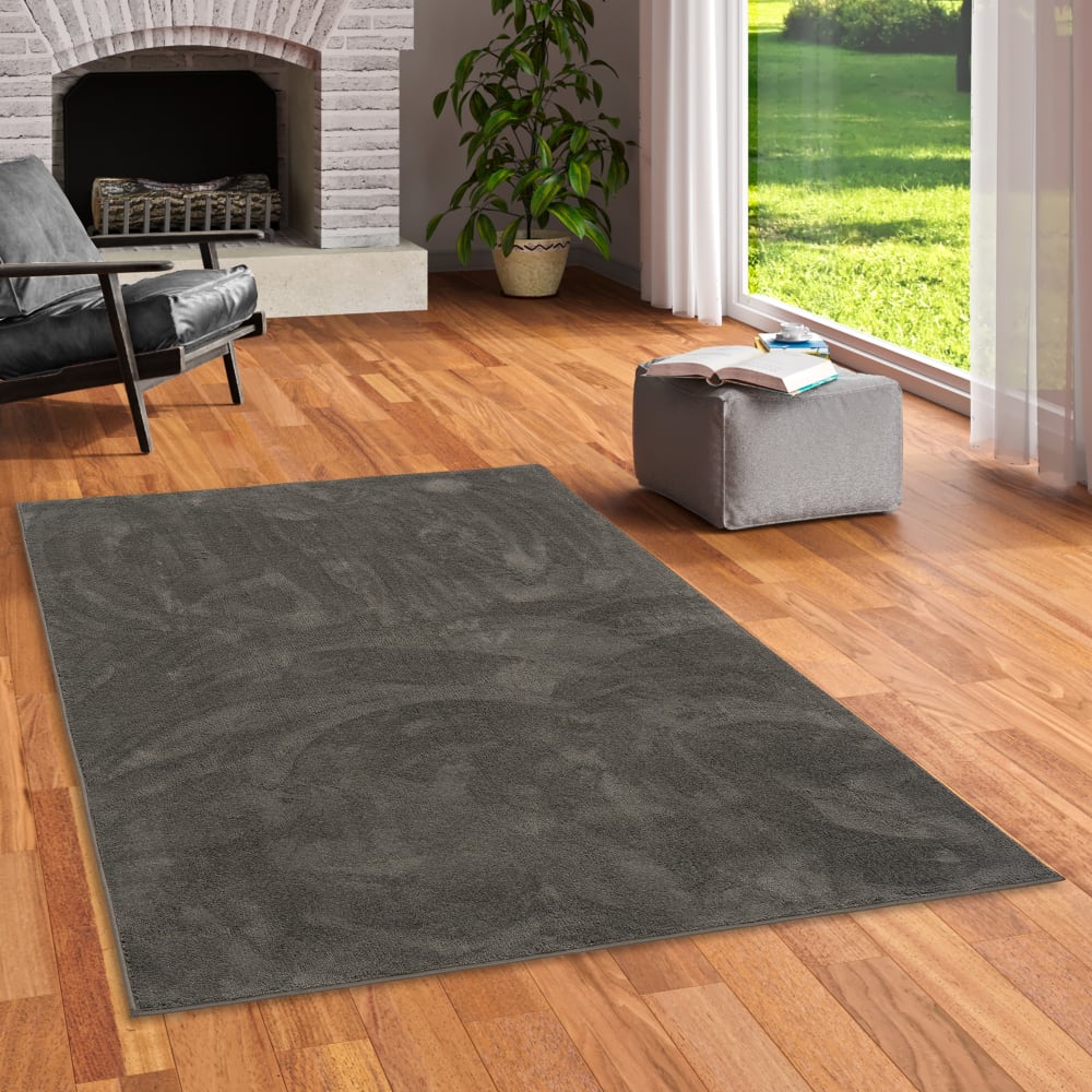 Tapis à poils longs moelleux uni anthracite 80x150 cm — vue 3