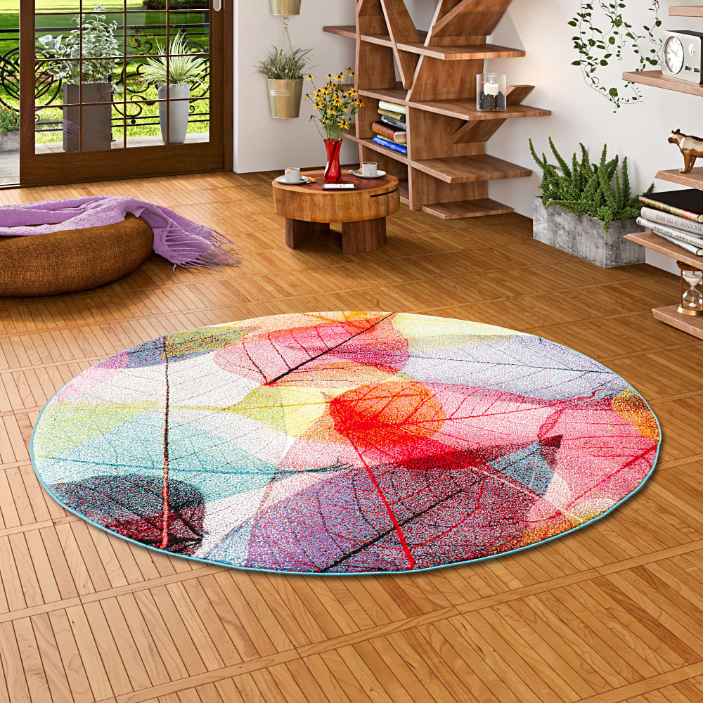 Tapis rond à feuilles multicolore 120x120 cm — vue 3