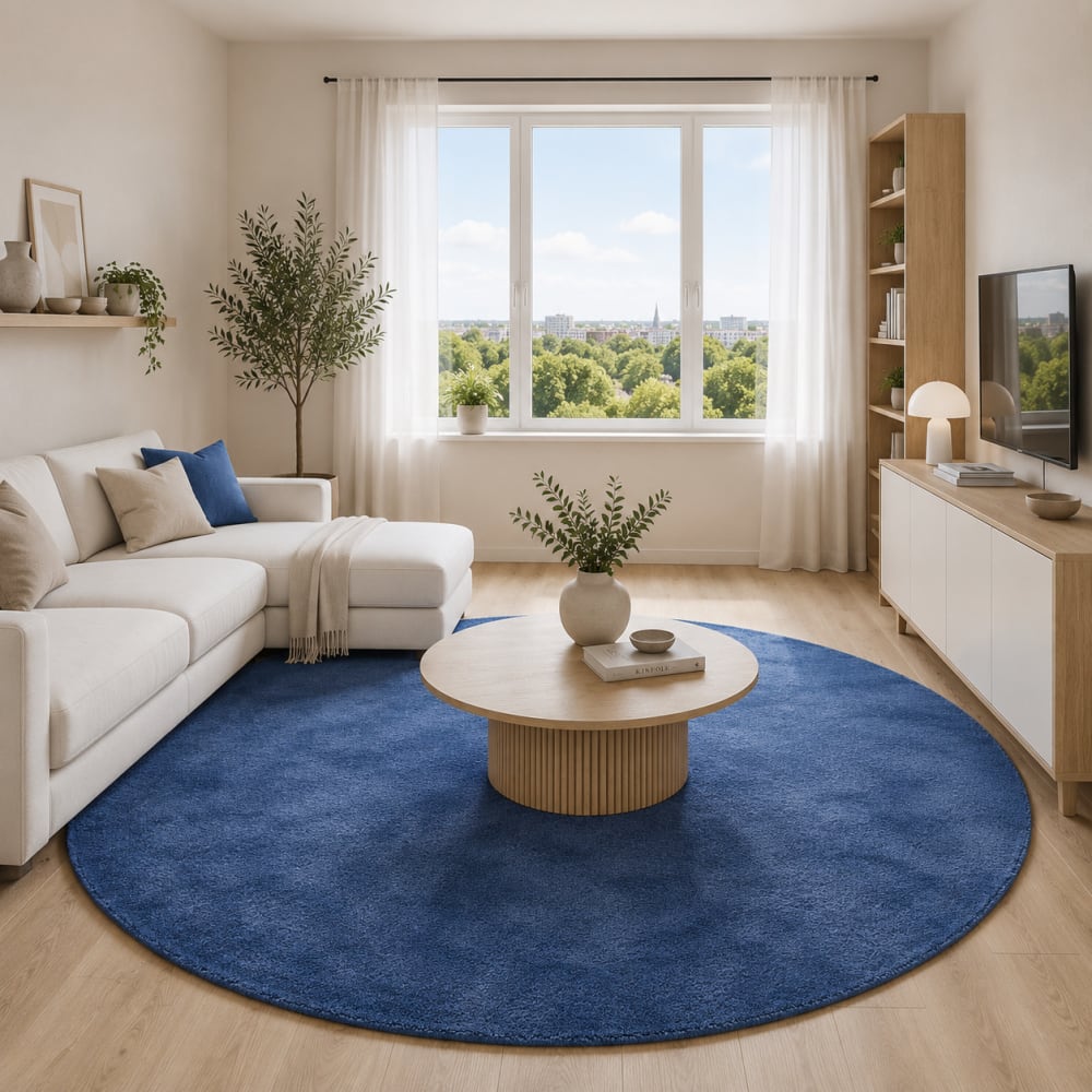 Tapis à poils longs moelleux rond bleu foncé 160x160 cm — vue 3