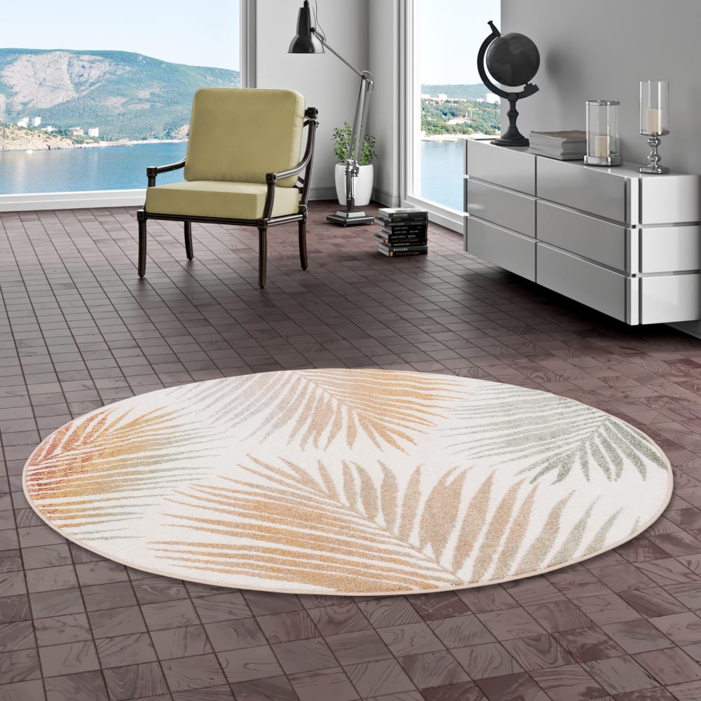 Tapis rond à feuilles beige 160x160 cm — vue 3
