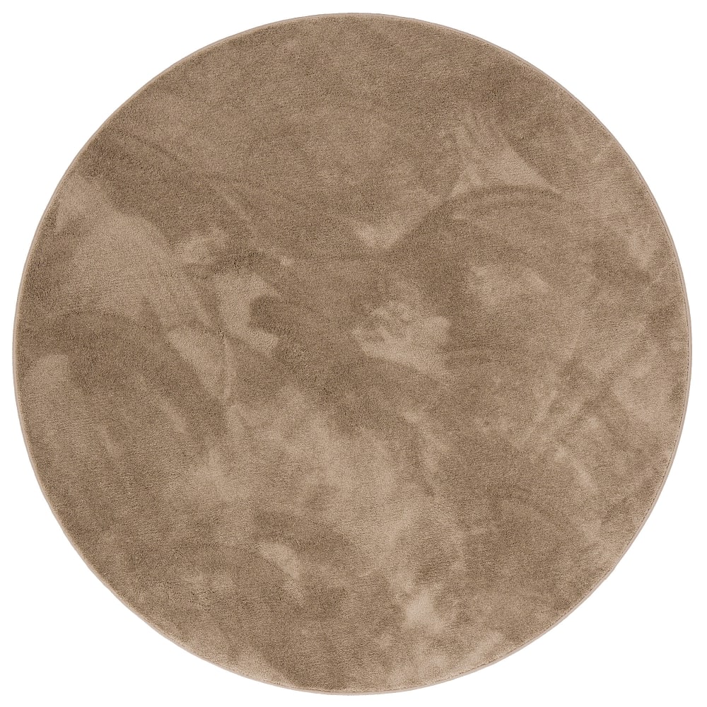 Tapis à poils longs moelleux rond taupe 120x120 cm