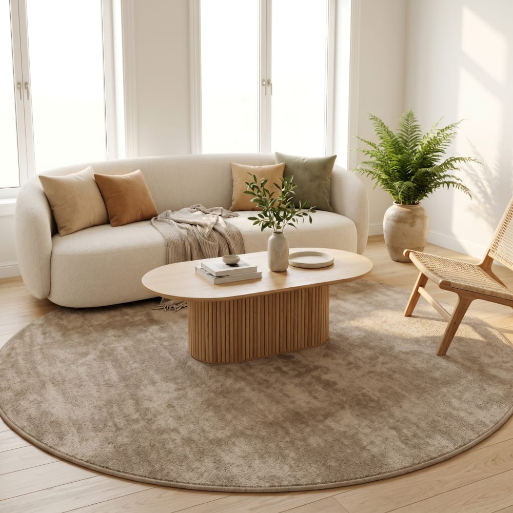 Tapis à poils longs moelleux rond taupe 120x120 cm — vue 3