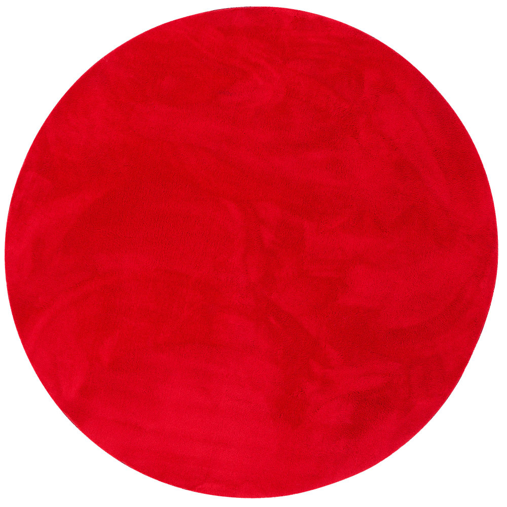 Tapis en fausse fourrure rond uni rouge 120x120 cm