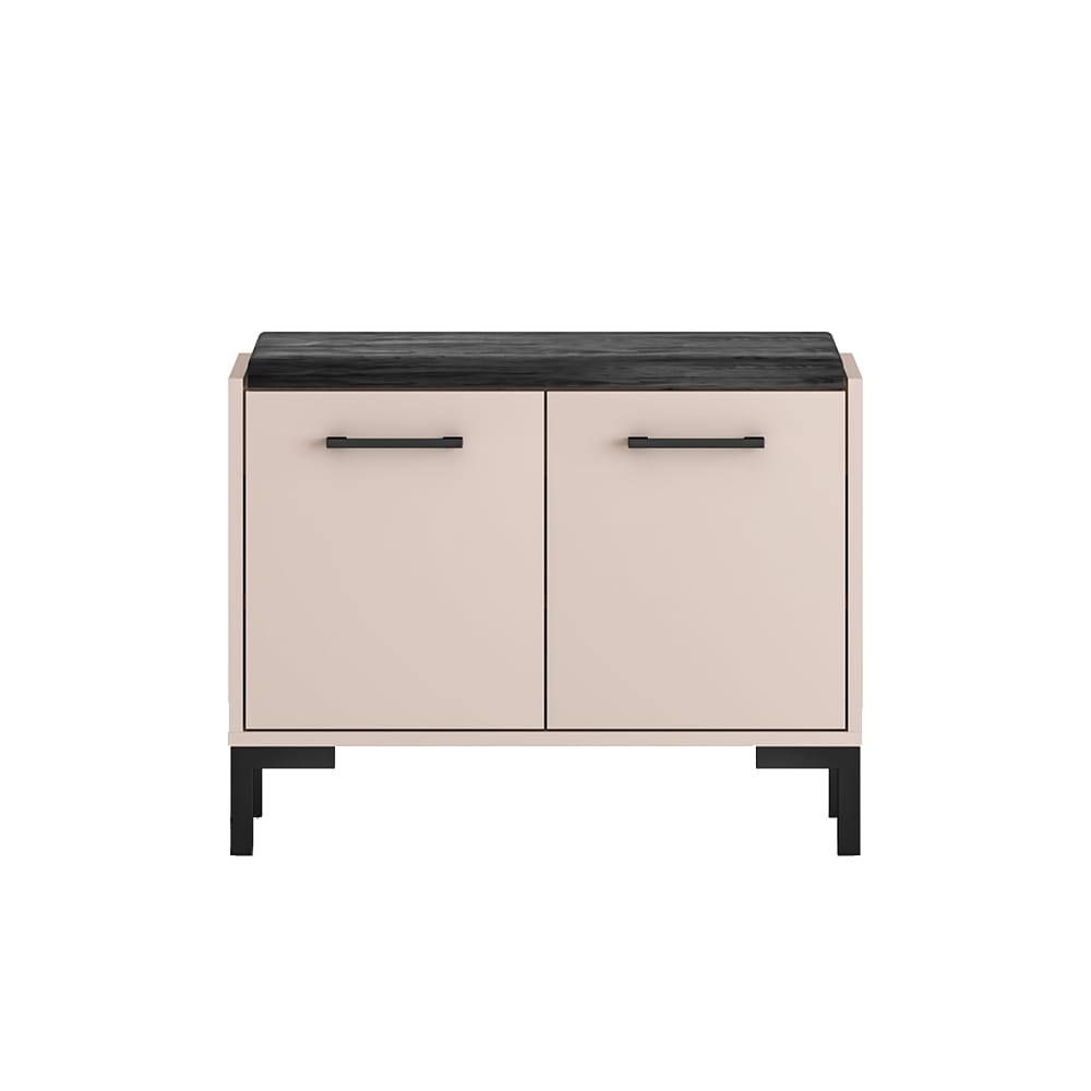 Feldmann-Wohnen Sitzbank mit 2 Türen aus Spanplatte, 70x34x54cm, Kaschmir style modern Weiß Spanplatte