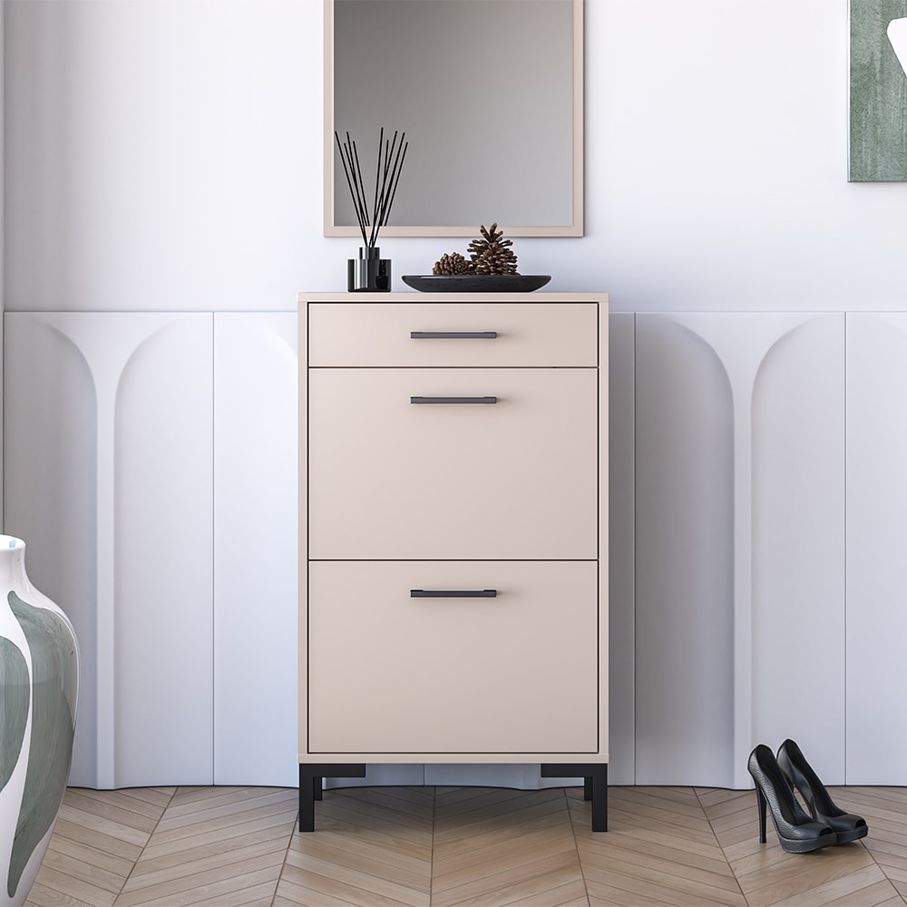 Schuhschrank mit Schublade & Türen aus Spanplatte,55x34x94cm,