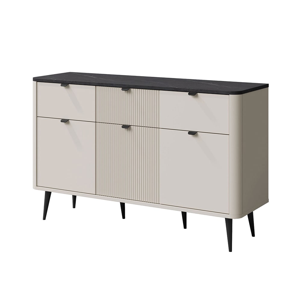 Feldmann-Wohnen Kommode mit 3 Schubladen, aus MDF, 130x40x82cm, Kaschmir / Graustein style modern Beige Spanplatte