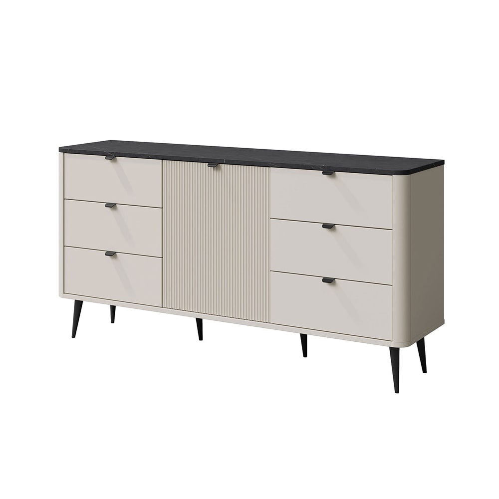 Feldmann-Wohnen Kommode mit 6 Schubladen, aus MDF, 160x40x82cm, Kaschmir / Graustein style modern Beige Spanplatte