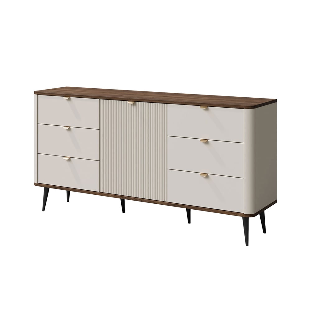 Feldmann-Wohnen Kommode mit 6 Schubladen, aus MDF, 160x40x82cm, Kaschmir / Walnuss style modern Beige Spanplatte