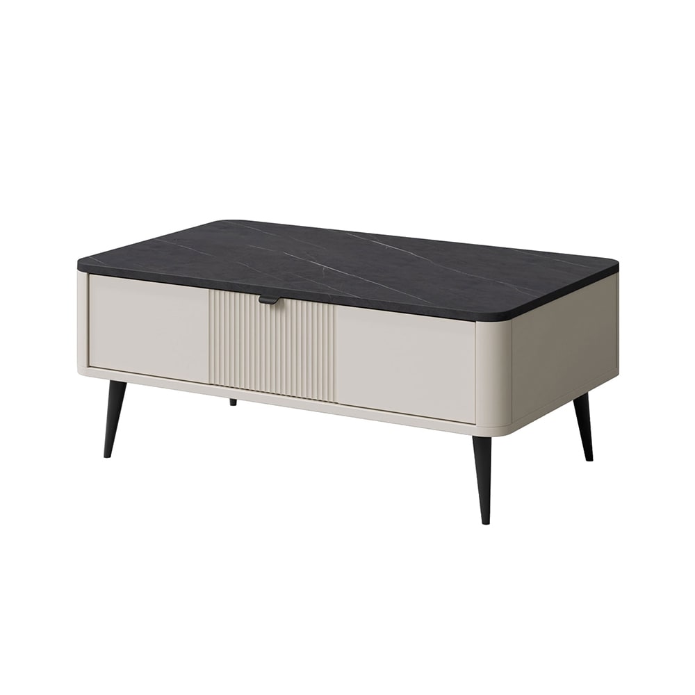 Feldmann-Wohnen Couchtisch mit Klappe, aus MDF, 100x60x42cm, Kaschmir / Graustein style modern Beige Spanplatte