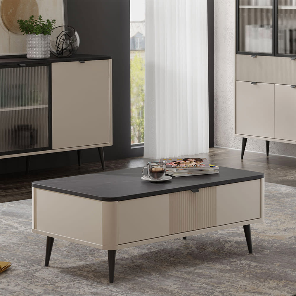 Couchtisch mit Klappe, aus MDF, 100x60x42cm, Kaschmir / Graustein
