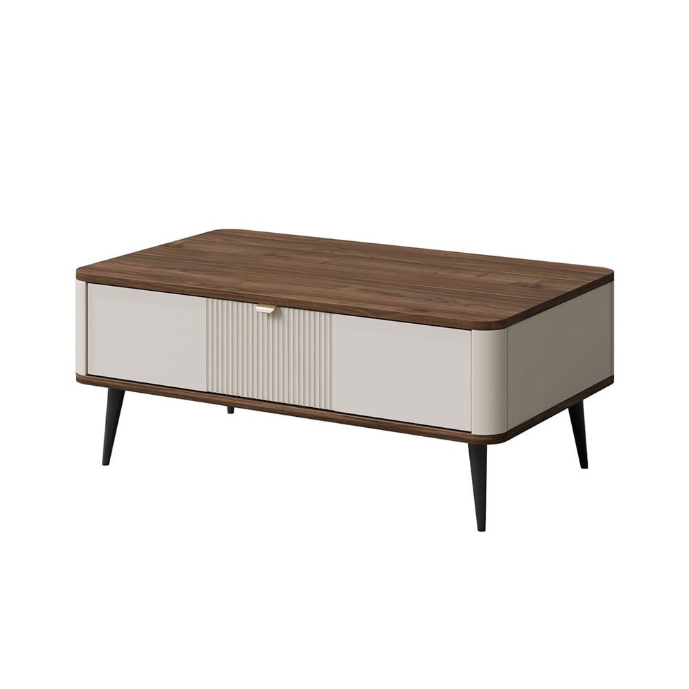 Feldmann-Wohnen Couchtisch mit Klappe, aus MDF, 100x60x42cm, Kaschmir / Walnuss style modern Beige Spanplatte