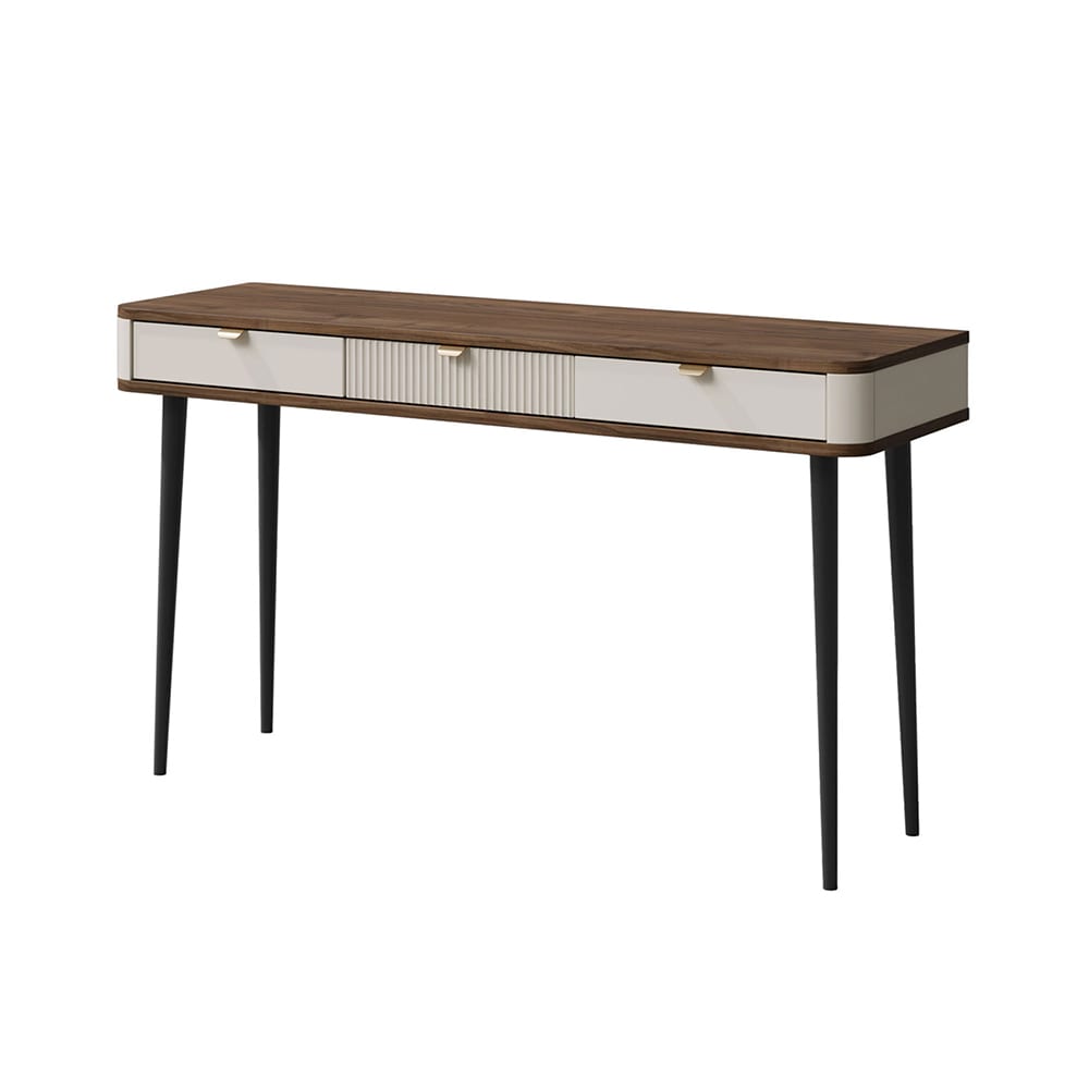 Feldmann-Wohnen Konsolentisch mit Schubladen aus MDF, 130x40x82cm, Kaschmir / Walnuss style modern Beige Spanplatte