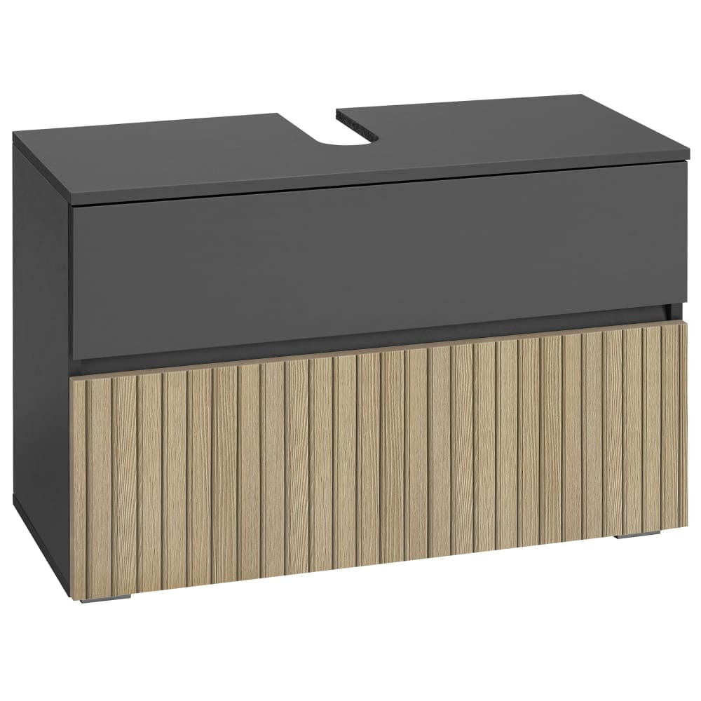 Meuble sous-vasque en effet chêne anthracite rainuré L80