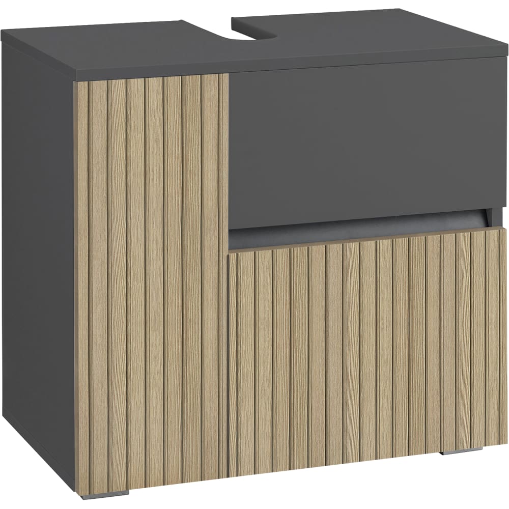 Meuble sous-vasque effet chêne anthracite rainuré L80