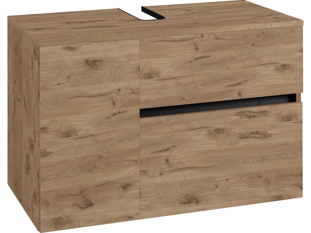 Meuble sous-vasque avec 1 porte 1 tiroir 1 abattant effet chêne L80