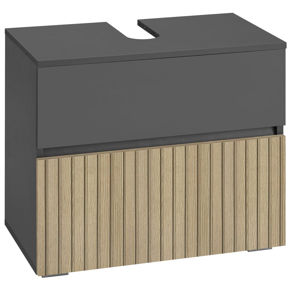 Meuble sous-vasque effet chêne anthracite rainuré L60