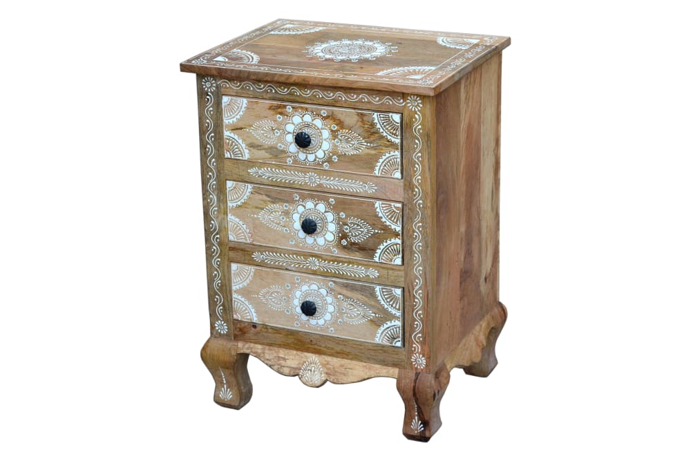 Table de chevet avec 3 tiroirs en manguier marron clair