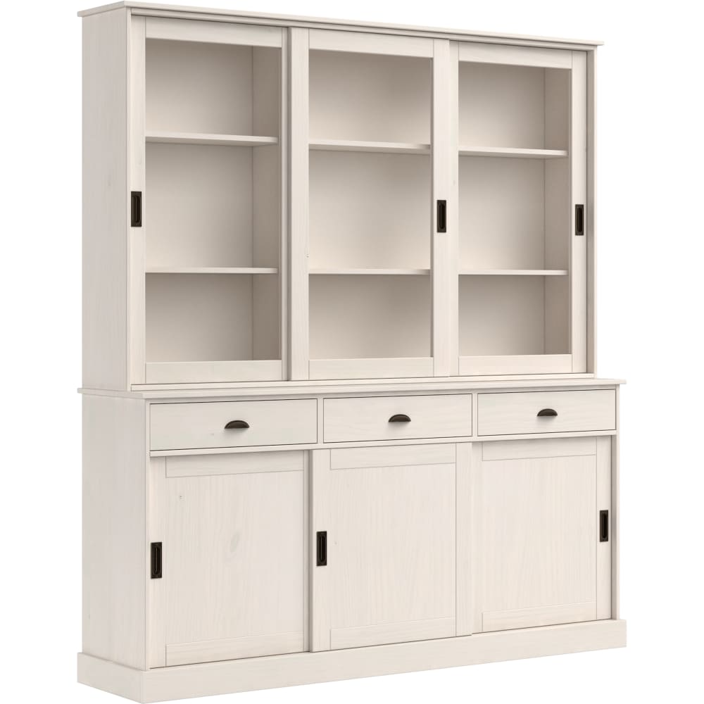 Buffet avec 6 portes et 3 tiroirs en pin blanc