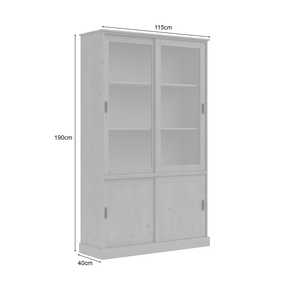 Vitrine avec 2 portes pleines 2 portes vitrées en pin blanc