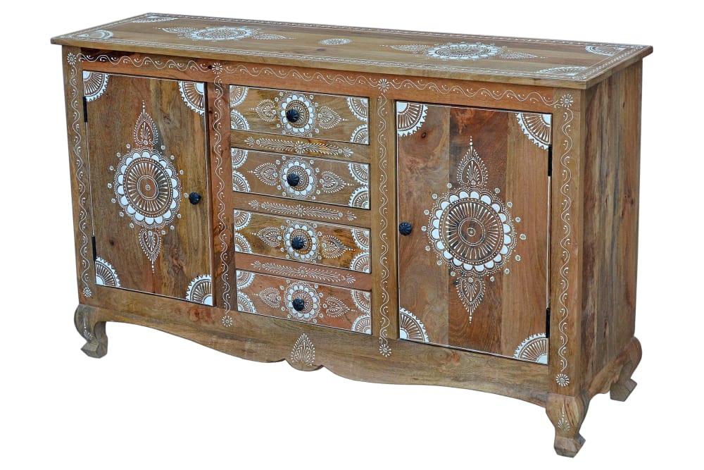 Buffet avec 2 portes 4 tiroirs en manguier marron clair