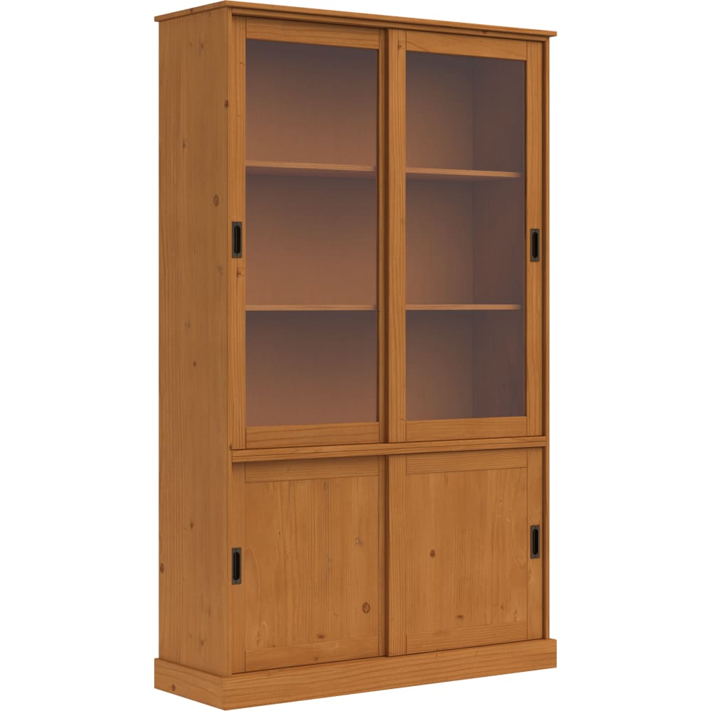 Vitrine avec 2 portes pleines 2 portes vitrées en pin