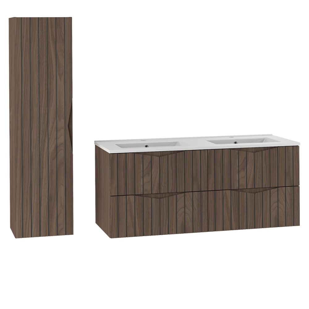 Ensemble meuble double vasque encastrée colonne stratifiés beige noir