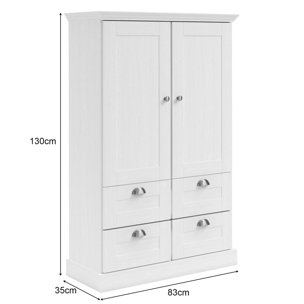 Armoire avec 2 portes 2 tiroirs en effet bois blanc